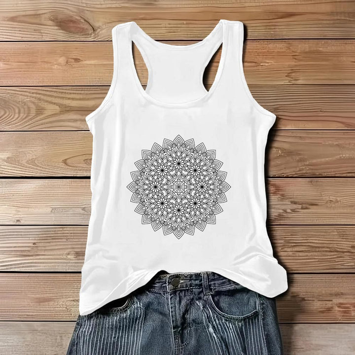 Olivenorma Mandala - Magliette con stampa floreale da donna, canotta grafica  - Bianco - 3XL - image 0