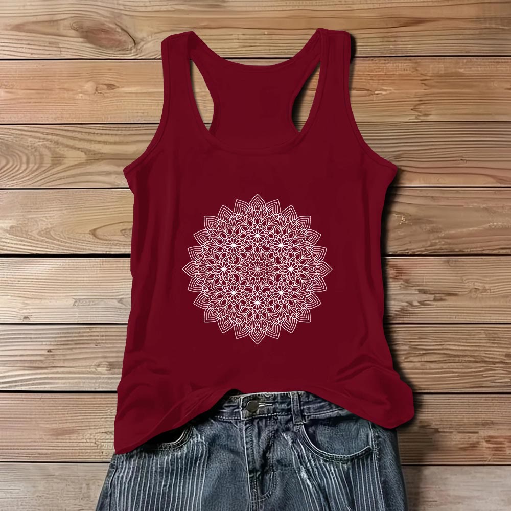 Olivenorma Mandala - Magliette con stampa floreale da donna, canotta grafica  - Rosso - 3XL - image 9