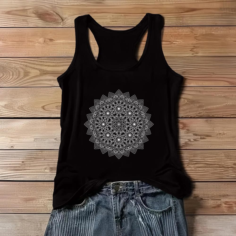 Olivenorma Mandala - Magliette con stampa floreale da donna, canotta grafica  - Nero - 3XL - image 4