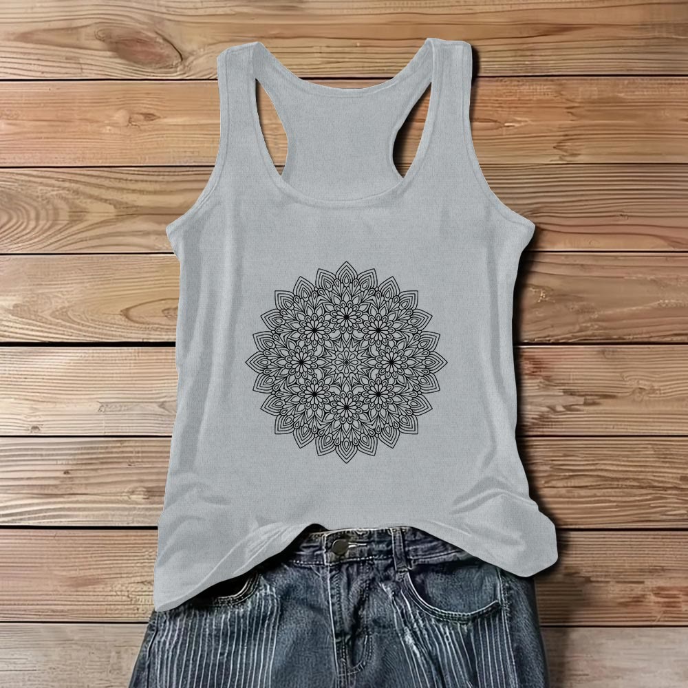 Olivenorma Mandala - Magliette con stampa floreale da donna, canotta grafica  - Grigio - 3XL - image 6