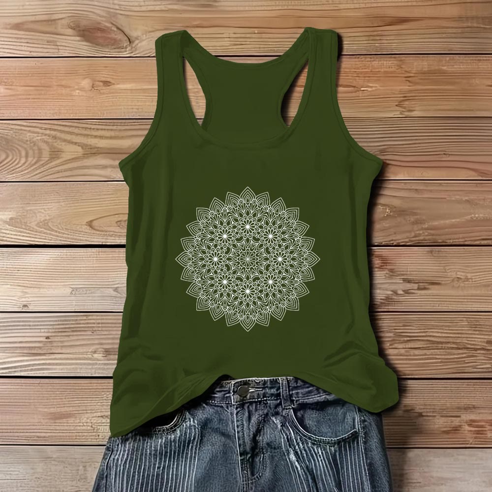 Olivenorma Mandala - Magliette con stampa floreale da donna, canotta grafica  - Verde - 3XL - image 10