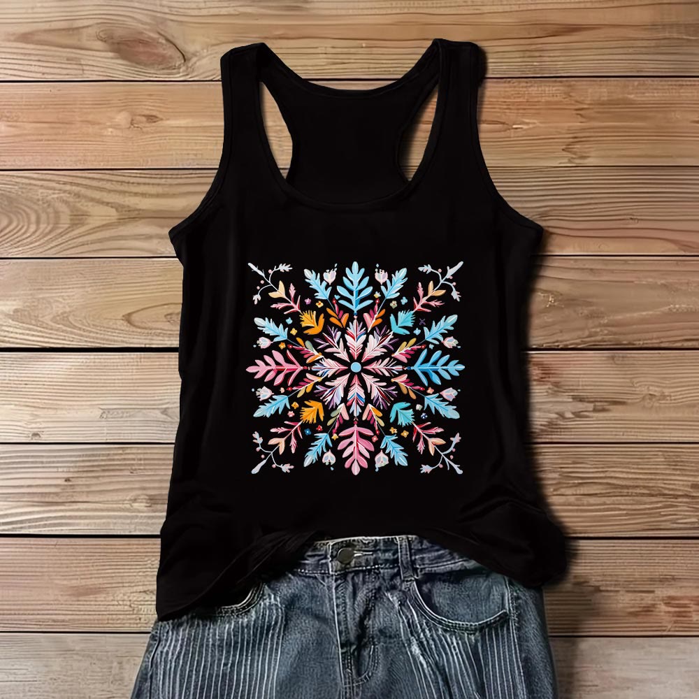 Olivenorma Magliette estive con fiori mandala colorati per donna Canotta spirituale - Nero - 3XL - image 4