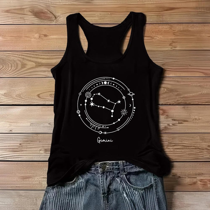 Olivenorma 12 Costellazioni Zodiaco Mappa Stellare Magliette Nere Canotta - Gemelli - 3XL - image 15
