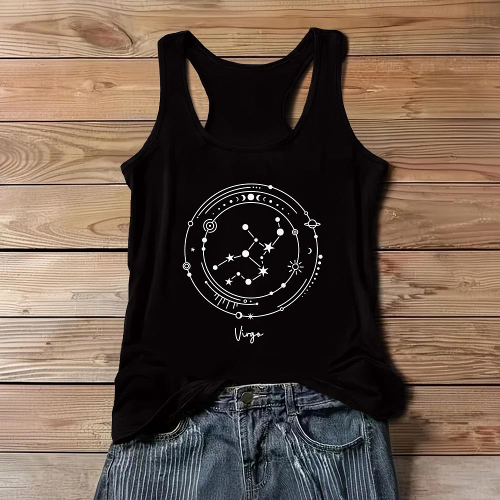 Olivenorma 12 Costellazioni Zodiaco Mappa Stellare Magliette Nere Canotta - Vergine - 3XL - image 5