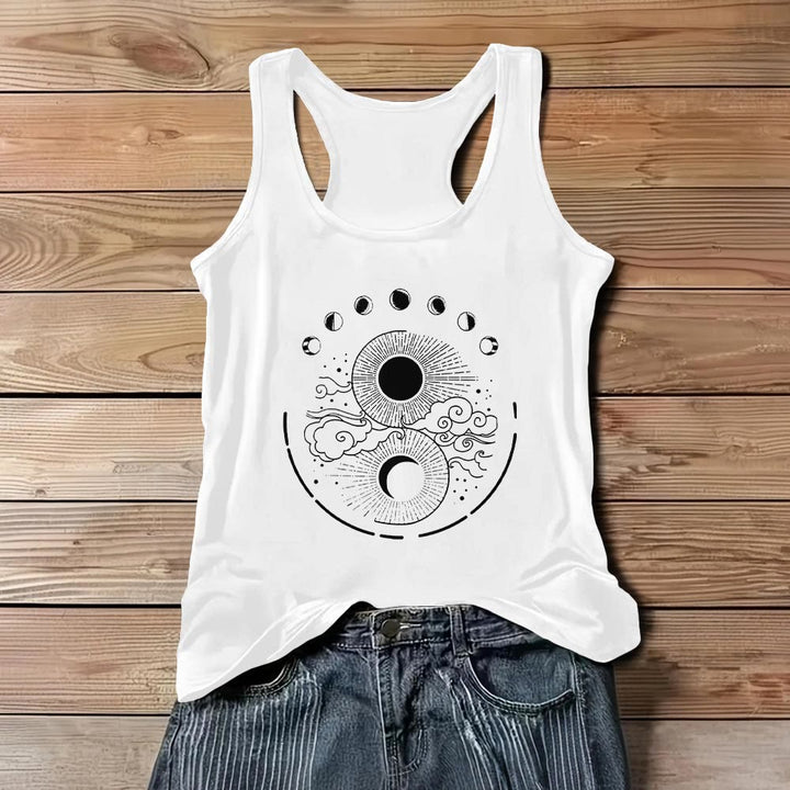 Olivenorma Canotta mistica con fasi lunari e luna, maglietta senza maniche boho - Bianco - 3XL - image 5