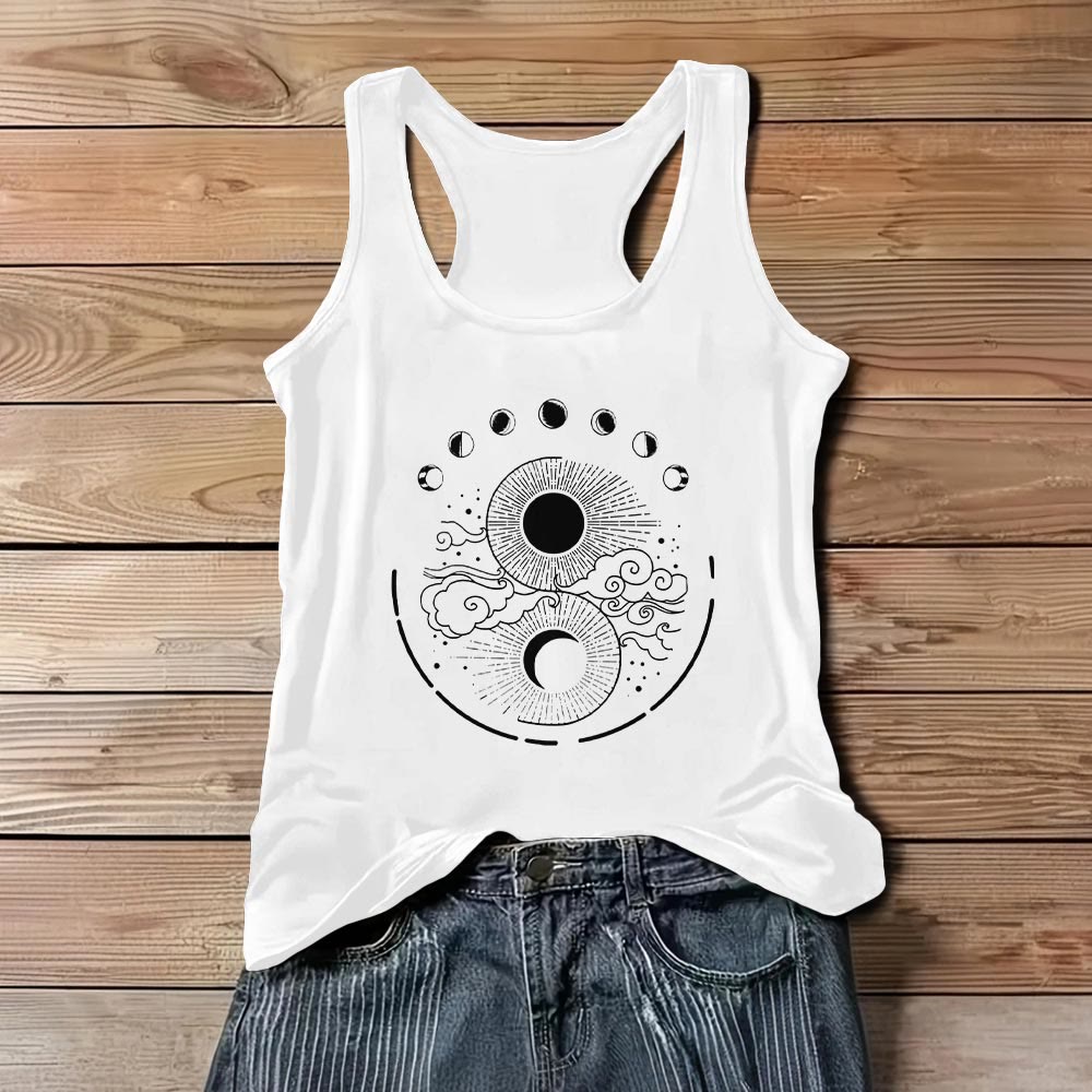 Olivenorma Canotta mistica con fasi lunari e luna, maglietta senza maniche boho - Bianco - 3XL - image 4