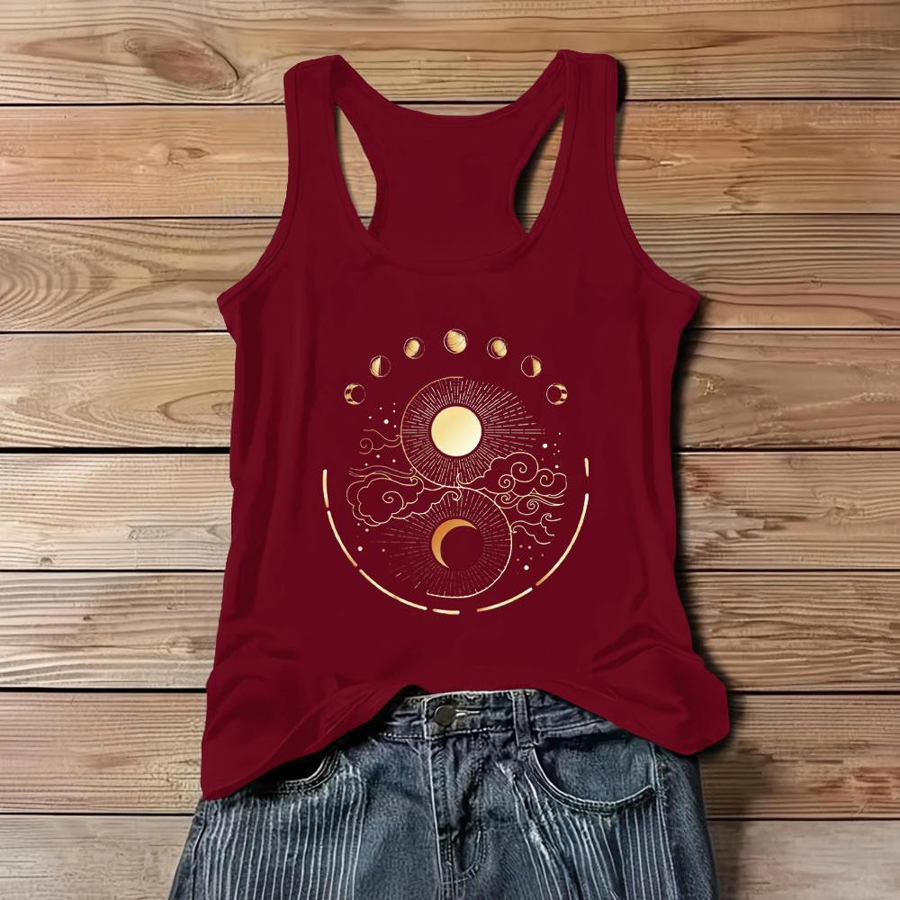 Olivenorma Canotta mistica con fasi lunari e luna, maglietta senza maniche boho - Rosso - 3XL - image 8
