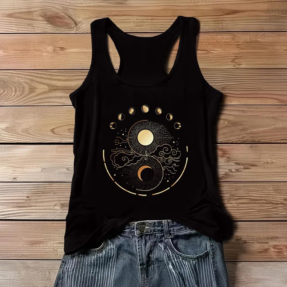 Olivenorma Canotta mistica con fasi lunari e luna, maglietta senza maniche boho - Nero - 3XL - image 1