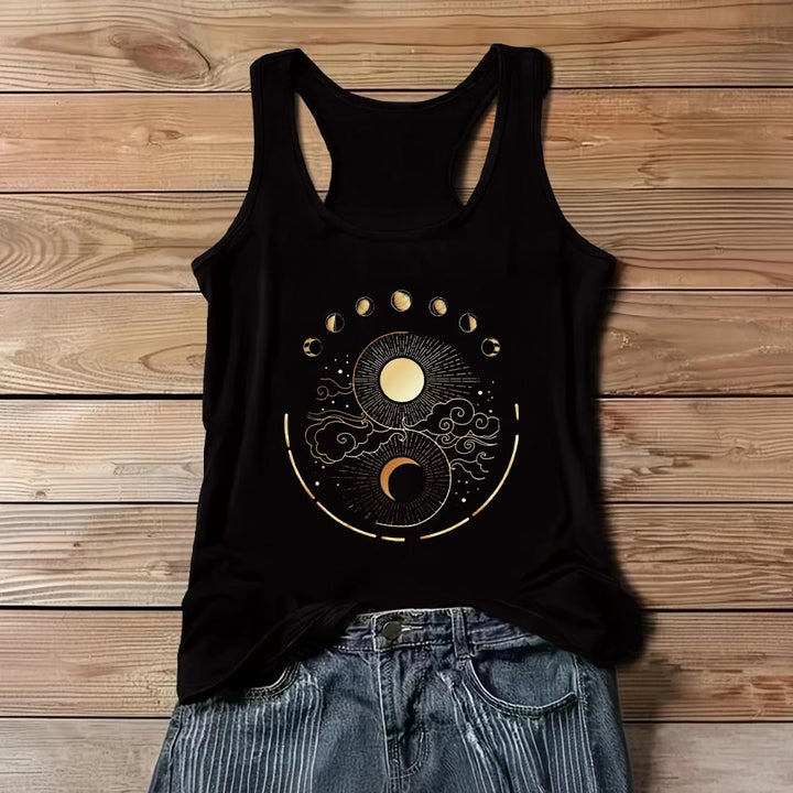 Olivenorma Canotta mistica con fasi lunari e luna, maglietta senza maniche boho - Nero - 3XL - image 0