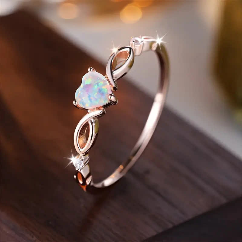 Olivenorma Cuore di Nyx - Anello con corona di opale eterno - Oro rosa - Stati Uniti 10 - image 9