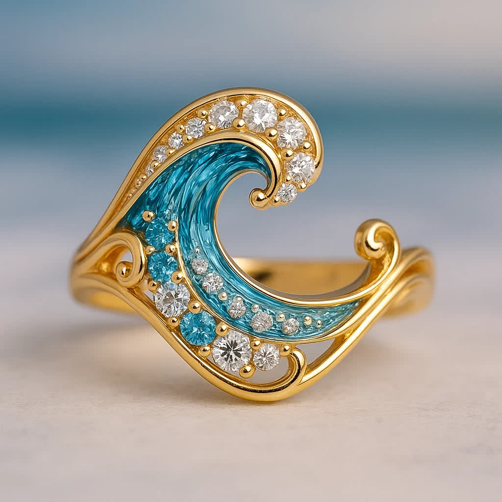 Olivenorma Elysian Tides – The Ocean Secret Wave Orecchini Collana Anello - Anello a onda grande - Stati Uniti 10 - image 3