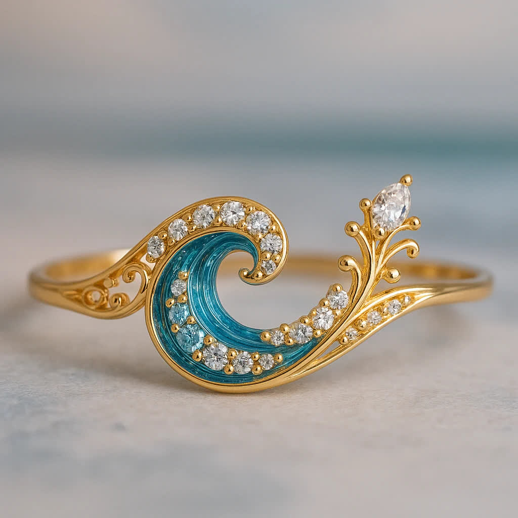 Olivenorma Elysian Tides – The Ocean Secret Wave Orecchini Collana Anello - Anello a onda piccola - Stati Uniti 10 - image 1