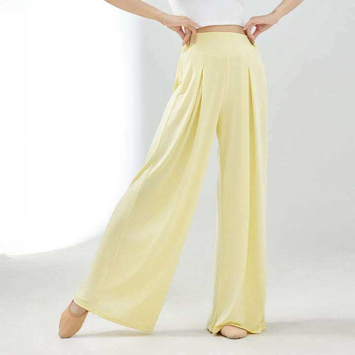 Pantaloni a gamba larga per yoga e danza Olivenorma in rayon e cuprammonio - Giallo - XL - image 1