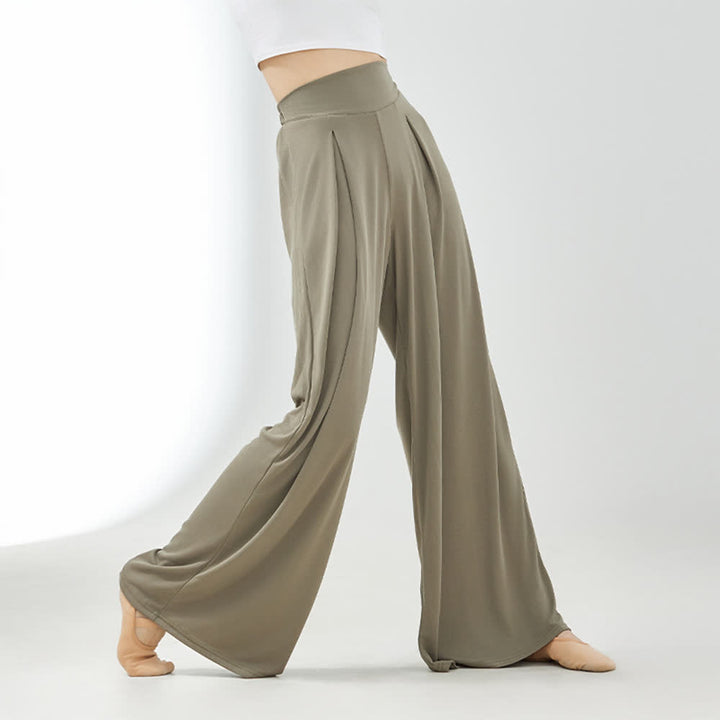 Pantaloni a gamba larga per yoga e danza Olivenorma in rayon e cuprammonio - Cachi - XL - image 10