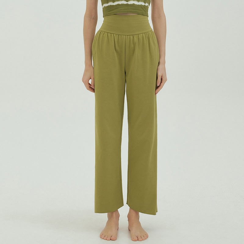 Olivenormafor Pantaloni della tuta larghi a vita alta e gamba larga - GialloVerde - L - image 35