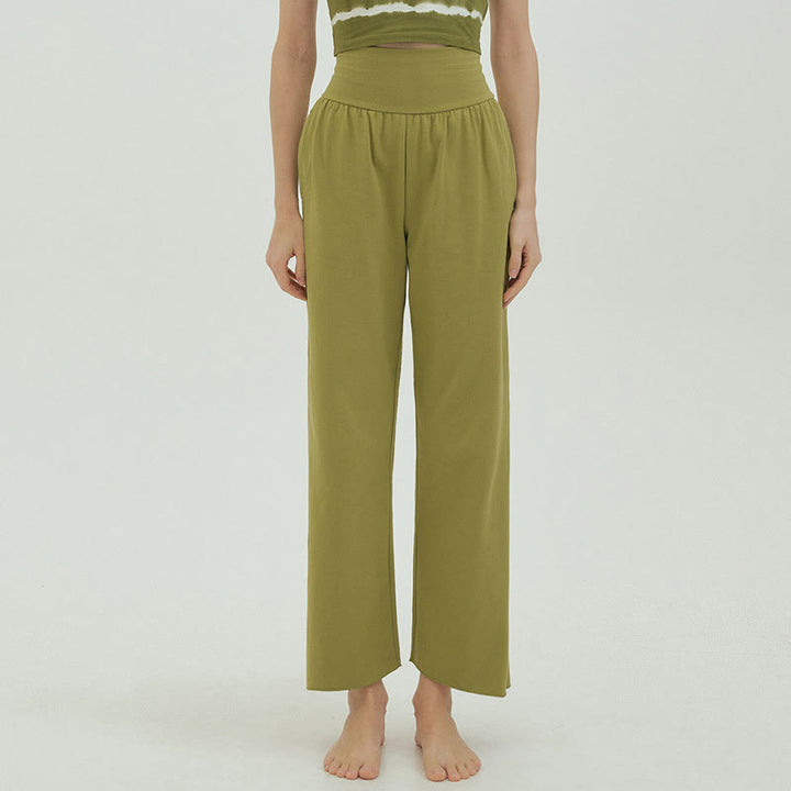 Olivenormafor Pantaloni della tuta larghi a vita alta e gamba larga - GialloVerde - L - image 35