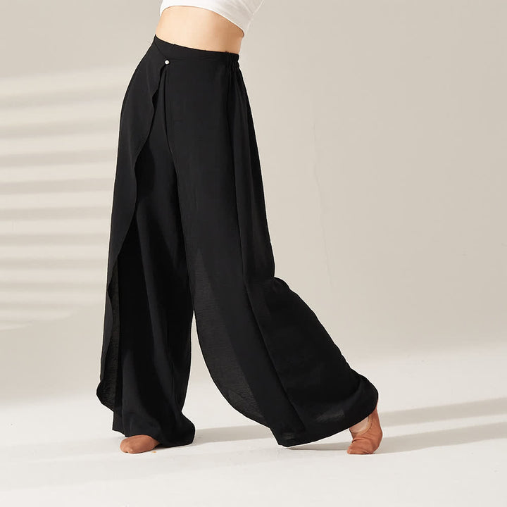Olivenorma Pantaloni da yoga elastici a gamba larga in poliestere - Nero - XL - image 9