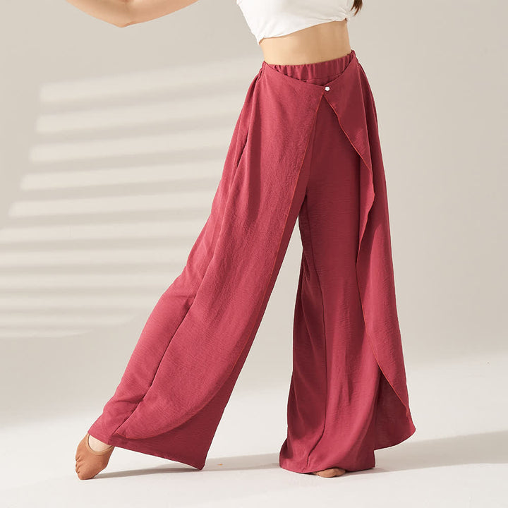 Olivenorma Pantaloni da yoga elastici a gamba larga in poliestere - Rosso - XL - image 1