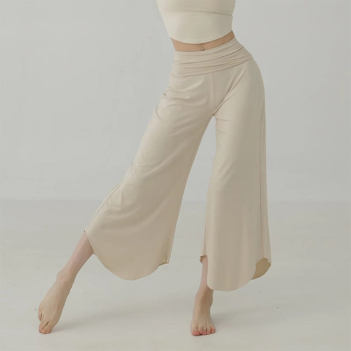 Olivenorma - Pantaloni da yoga a vita alta da donna, tinta unita  - Crema - L - image 1