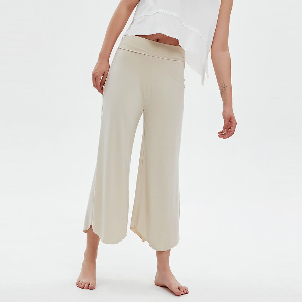 Olivenorma - Pantaloni da yoga larghi a vita alta e svasati, tinta unita - image 4