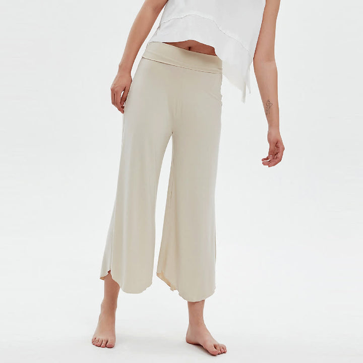 Olivenorma - Pantaloni da yoga larghi a vita alta e svasati, tinta unita - image 4