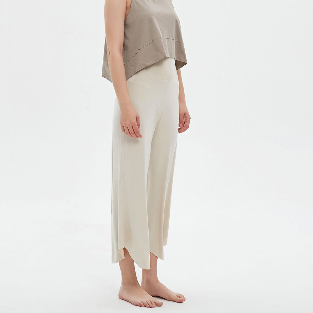 Olivenorma - Pantaloni da yoga larghi a vita alta e svasati, tinta unita - Bianco - L - image 0