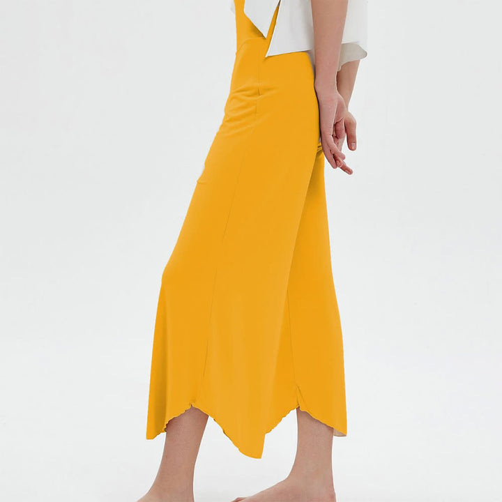 Olivenorma - Pantaloni da yoga larghi a vita alta e svasati, tinta unita - Giallo - L - image 15