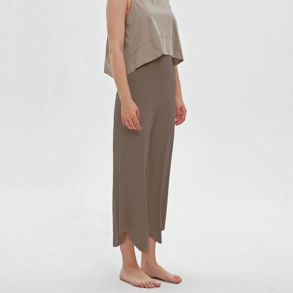 Olivenorma - Pantaloni da yoga larghi a vita alta e svasati, tinta unita - Marrone - L - image 8