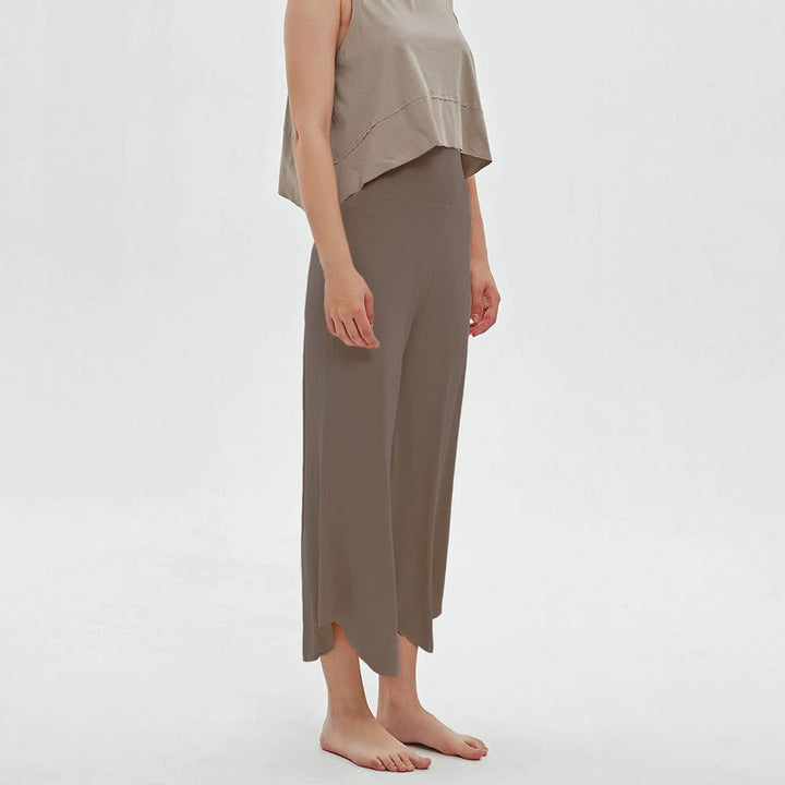 Olivenorma - Pantaloni da yoga larghi a vita alta e svasati, tinta unita - Marrone - L - image 8