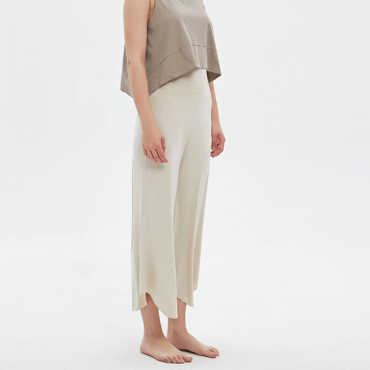 Olivenorma - Pantaloni da yoga larghi a vita alta e svasati, tinta unita - Bianco - L - image 1