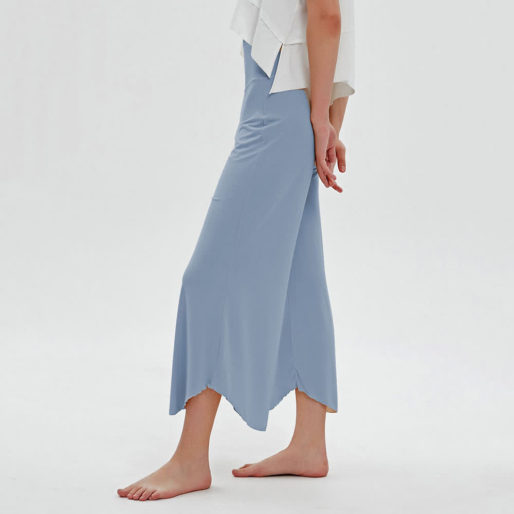 Olivenorma - Pantaloni da yoga larghi a vita alta e svasati, tinta unita - Blu - L - image 10