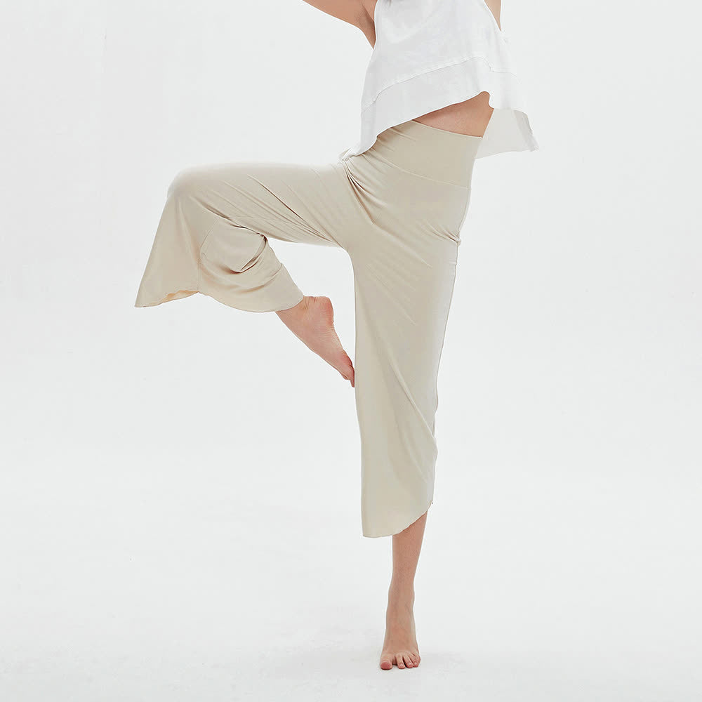 Olivenorma - Pantaloni da yoga larghi a vita alta e svasati, tinta unita - image 6