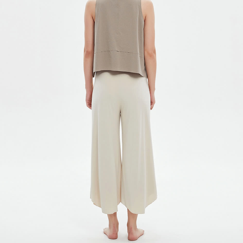 Olivenorma - Pantaloni da yoga larghi a vita alta e svasati, tinta unita - image 1