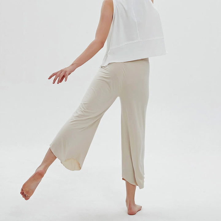 Olivenorma - Pantaloni da yoga larghi a vita alta e svasati, tinta unita - image 7