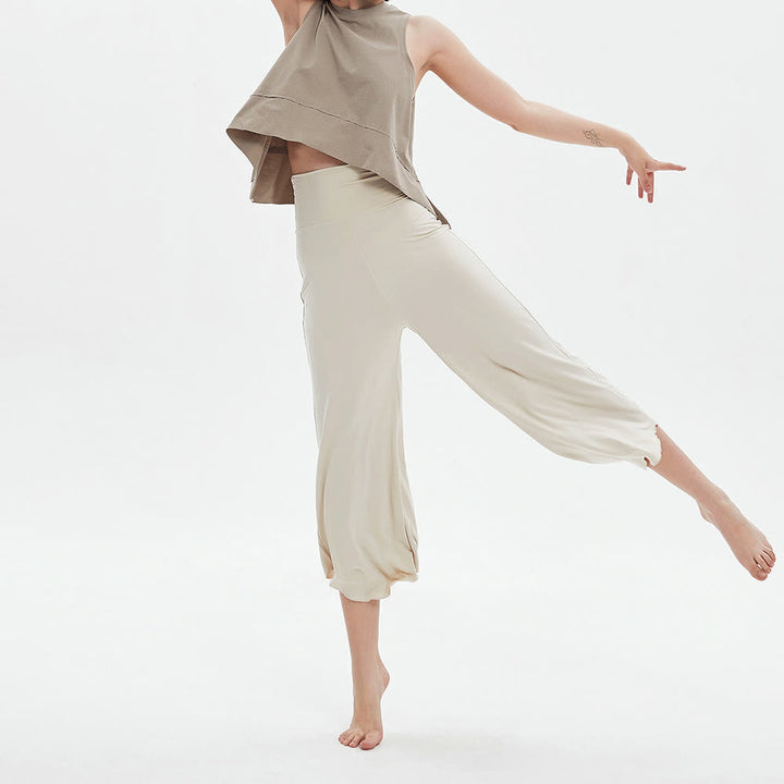 Olivenorma - Pantaloni da yoga larghi a vita alta e svasati, tinta unita - image 2