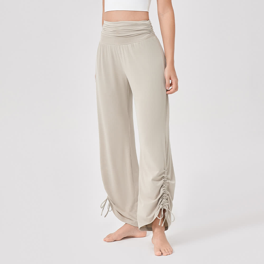 Pantaloni da yoga larghi e arricciati in viscosa Olivenorma a vita alta - Bianco - XL - image 1
