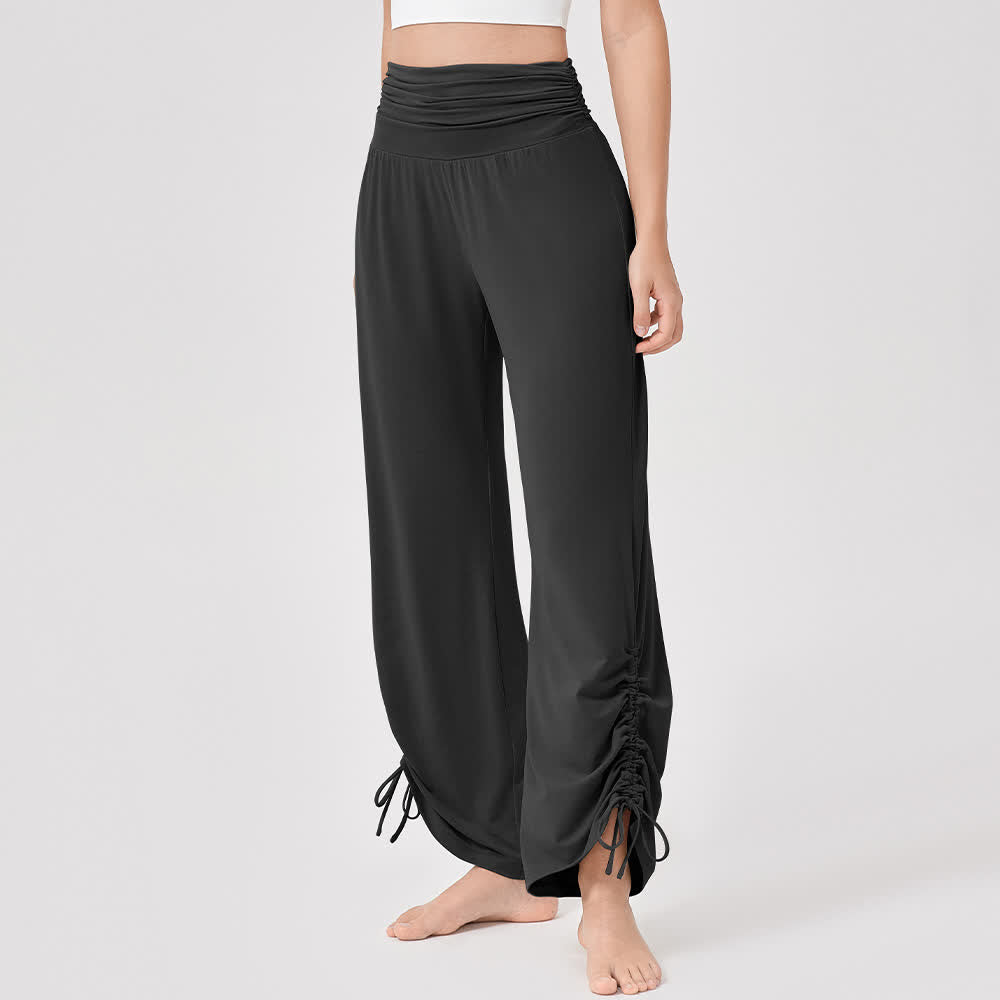 Pantaloni da yoga larghi e arricciati in viscosa Olivenorma a vita alta - Nero - XL - image 27