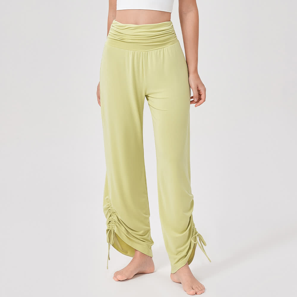 Pantaloni da yoga larghi e arricciati in viscosa Olivenorma a vita alta - Giallo - XL - image 6