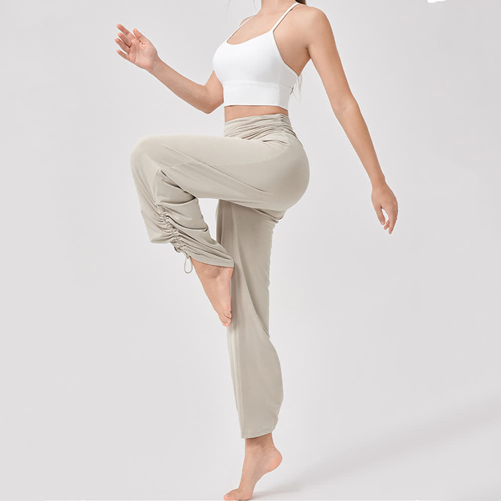 Pantaloni da yoga larghi e arricciati in viscosa Olivenorma a vita alta - image 5