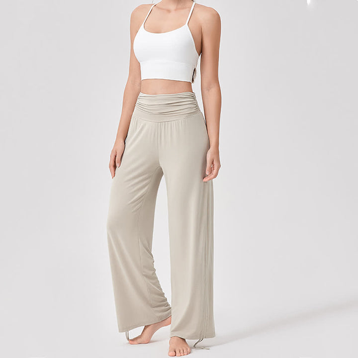 Pantaloni da yoga larghi e arricciati in viscosa Olivenorma a vita alta - image 5