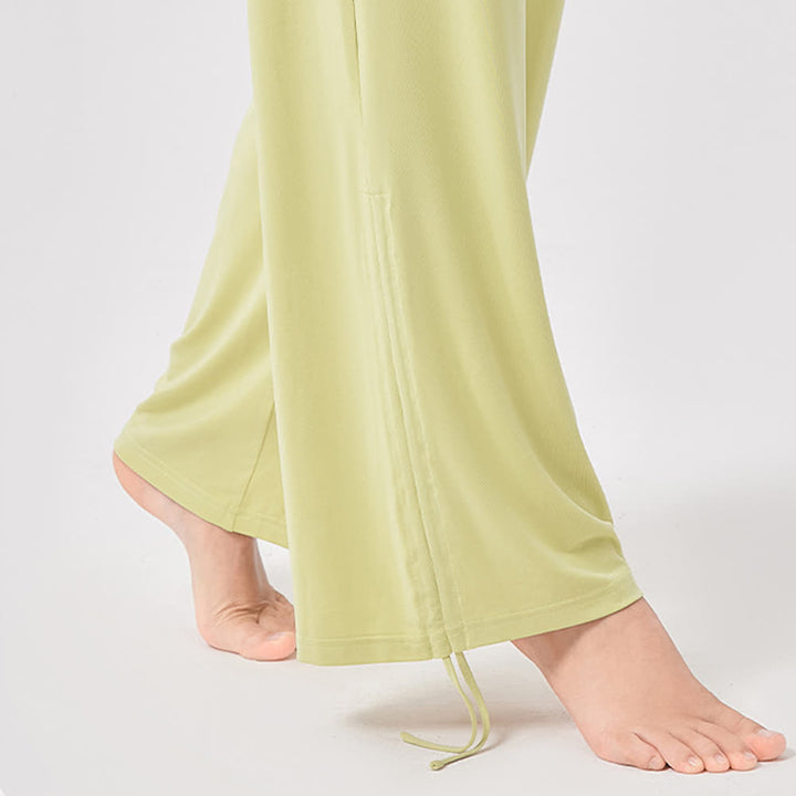 Pantaloni da yoga larghi e arricciati in viscosa Olivenorma a vita alta - image 9