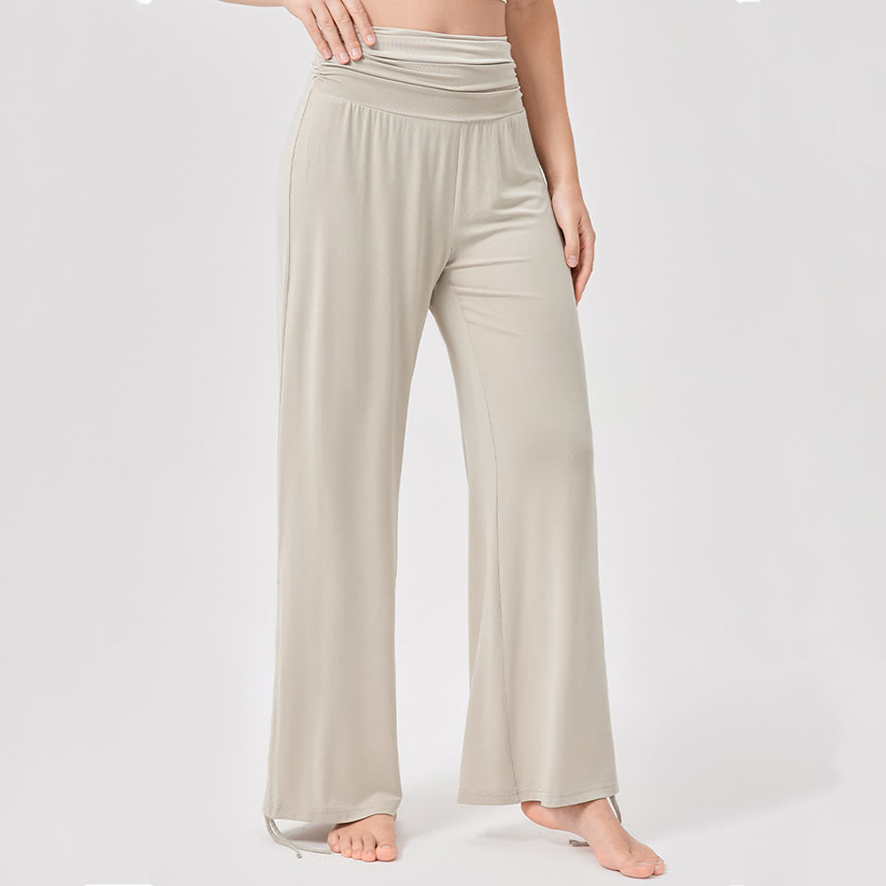 Pantaloni da yoga larghi e arricciati in viscosa Olivenorma a vita alta - image 4