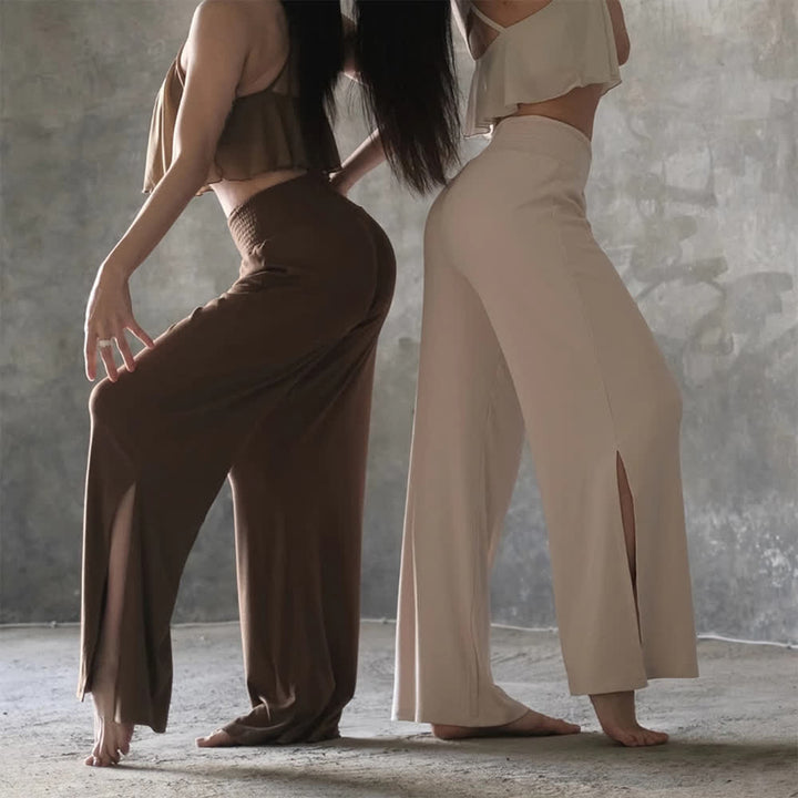 Pantaloni da yoga con spacchi a vita alta e gamba larga in cotone Olivenorma - image 12
