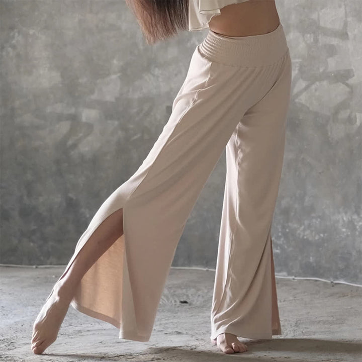 Pantaloni da yoga con spacchi a vita alta e gamba larga in cotone Olivenorma - Bianco - Taglia unica - image 0