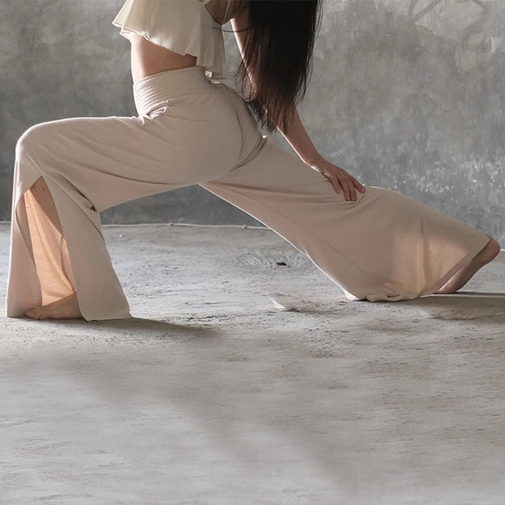 Pantaloni da yoga con spacchi a vita alta e gamba larga in cotone Olivenorma - image 3