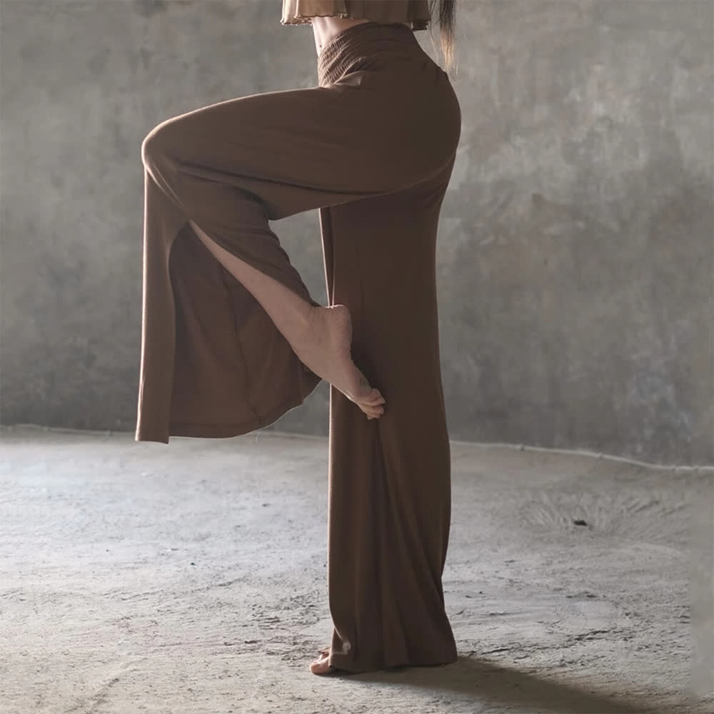 Pantaloni da yoga con spacchi a vita alta e gamba larga in cotone Olivenorma - Marrone - Taglia unica - image 4