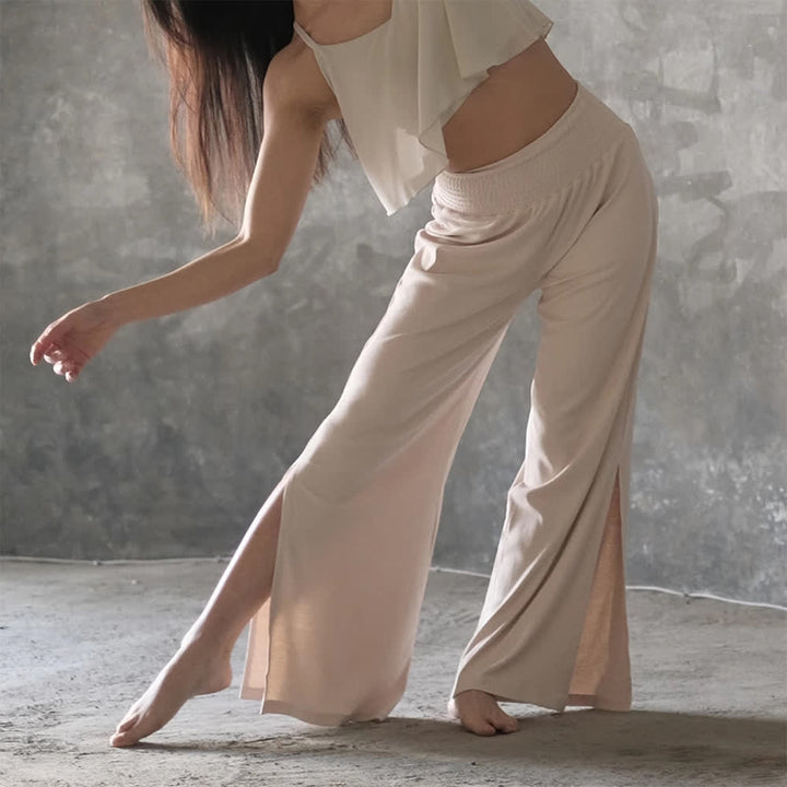 Pantaloni da yoga con spacchi a vita alta e gamba larga in cotone Olivenorma - image 1