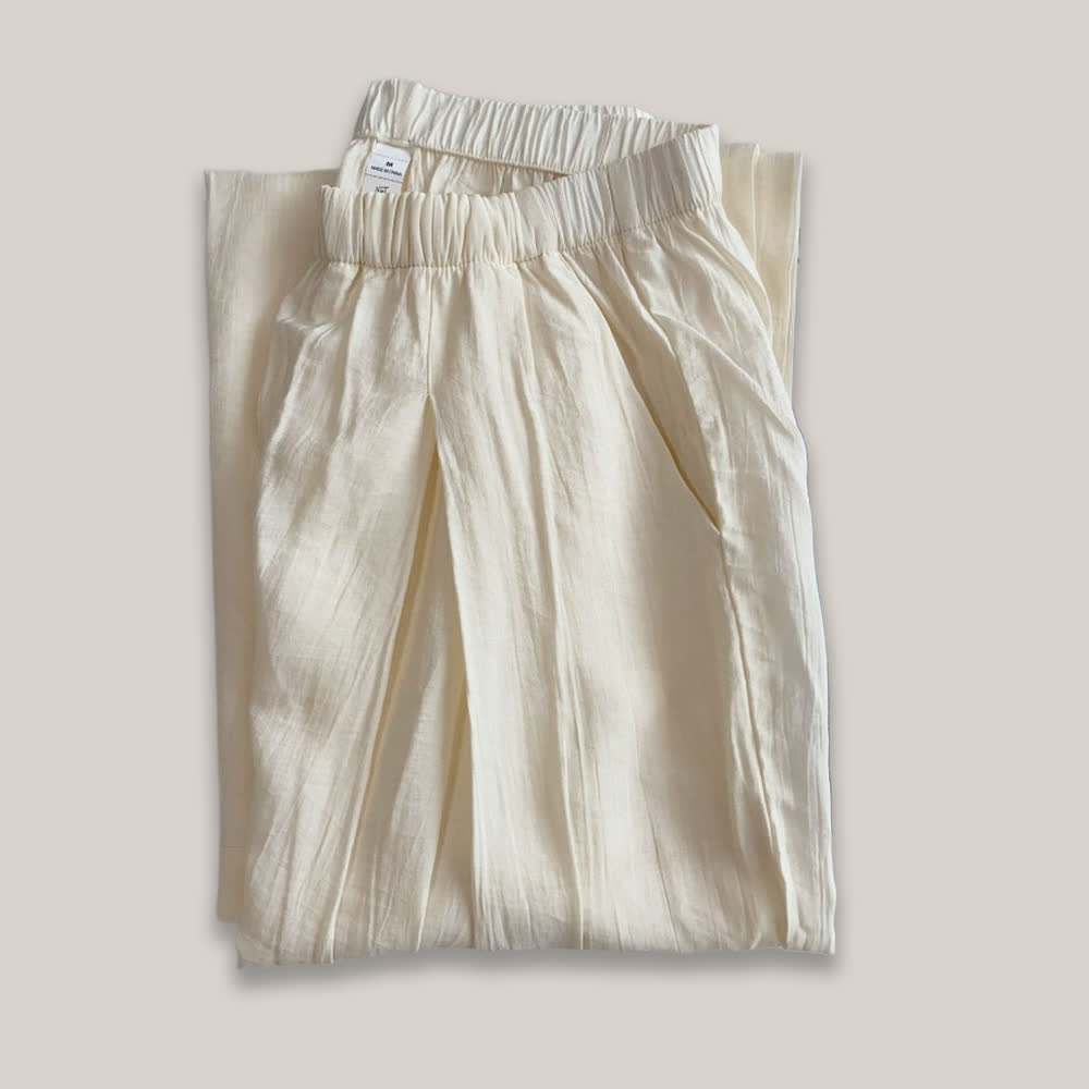 Pantaloni da yoga larghi e larghi in cotone e lino Tencel Olivenorma - Bianco - L - image 2