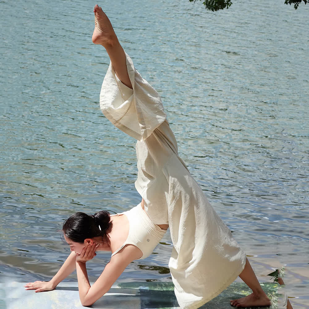Pantaloni da yoga larghi e larghi in cotone e lino Tencel Olivenorma - image 3
