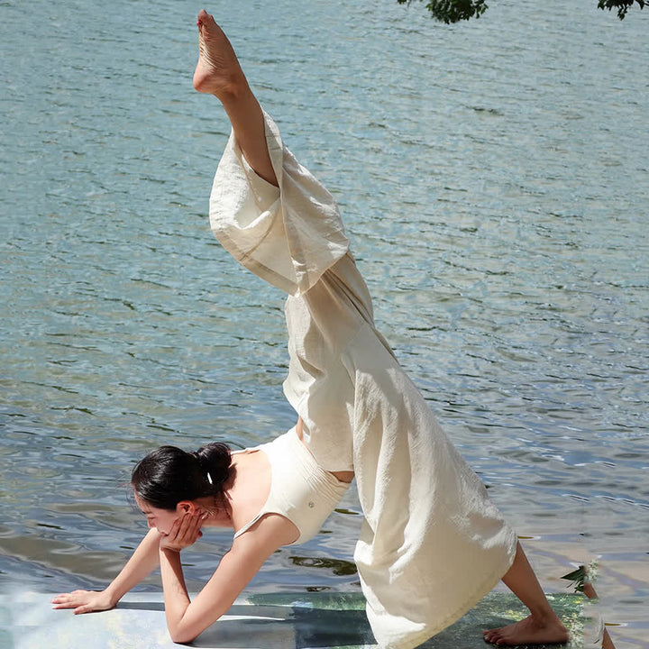 Pantaloni da yoga larghi e larghi in cotone e lino Tencel Olivenorma - image 3
